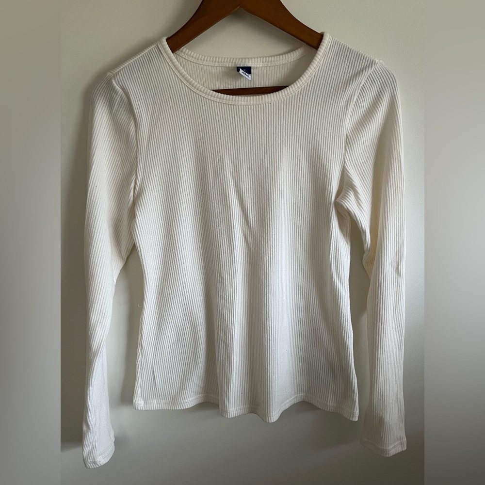 (2 PCS) white & green ribbed long sleeve tops